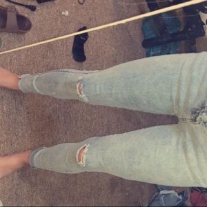 ripped high rise grey jeans